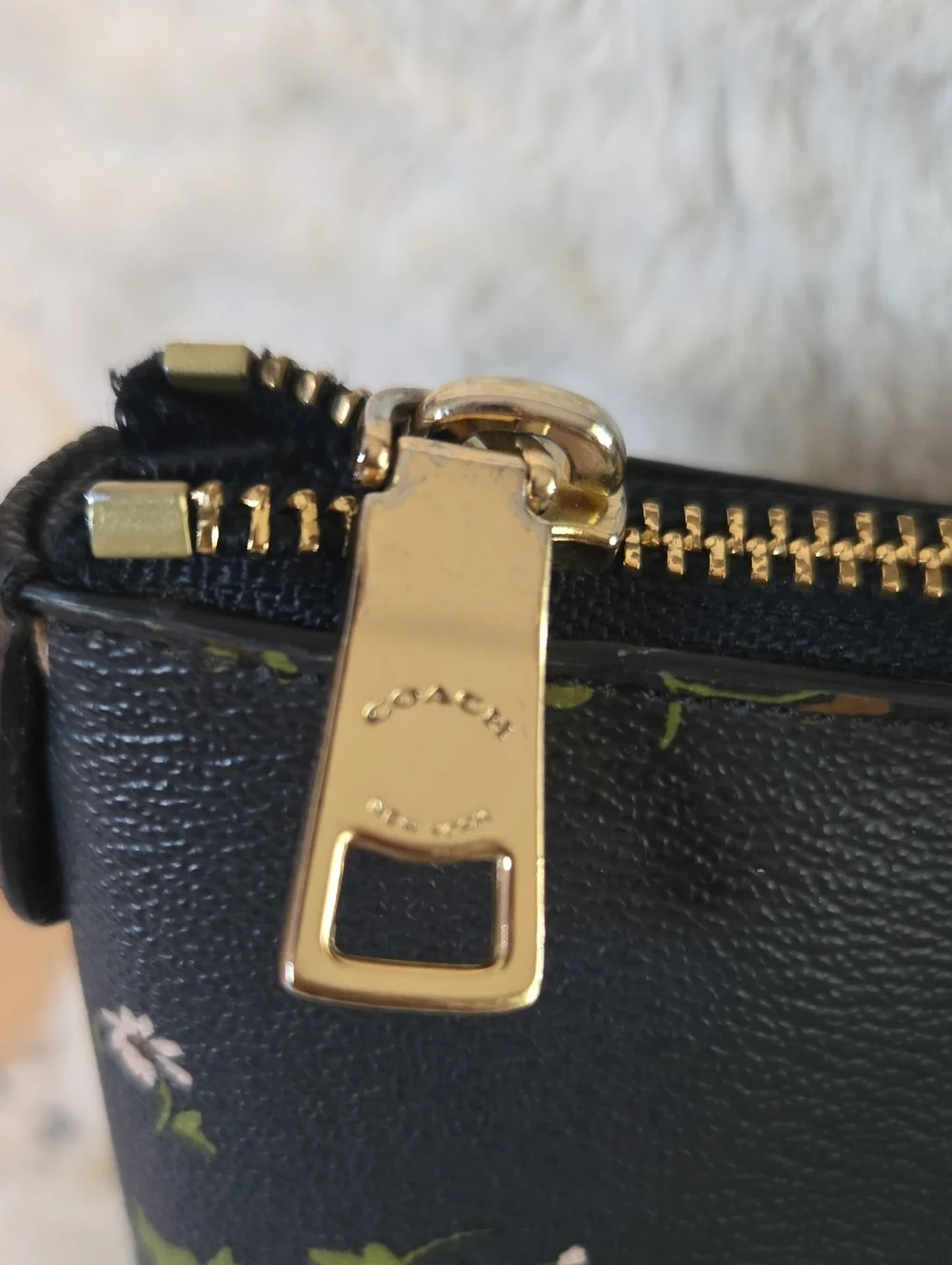Coach Floral Print Black Leather Tote Bag With Large Gold Coach Tag